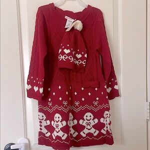 (3 for $19) Love Squared Red and white Knit Dress and matching hat. Size 6X